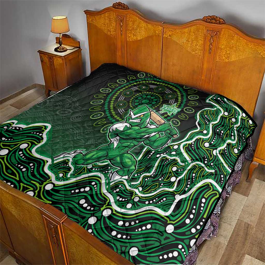 Melbourne Stars Cricket Mascot Quilt Aboriginal Dot Art Green And Black Tribal Pattern