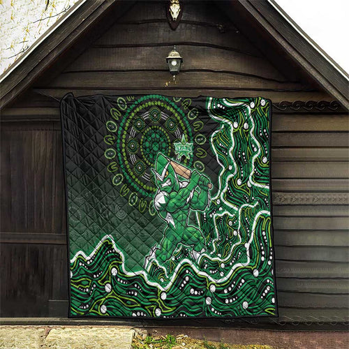 Melbourne Stars Cricket Mascot Quilt Aboriginal Dot Art Green And Black Tribal Pattern