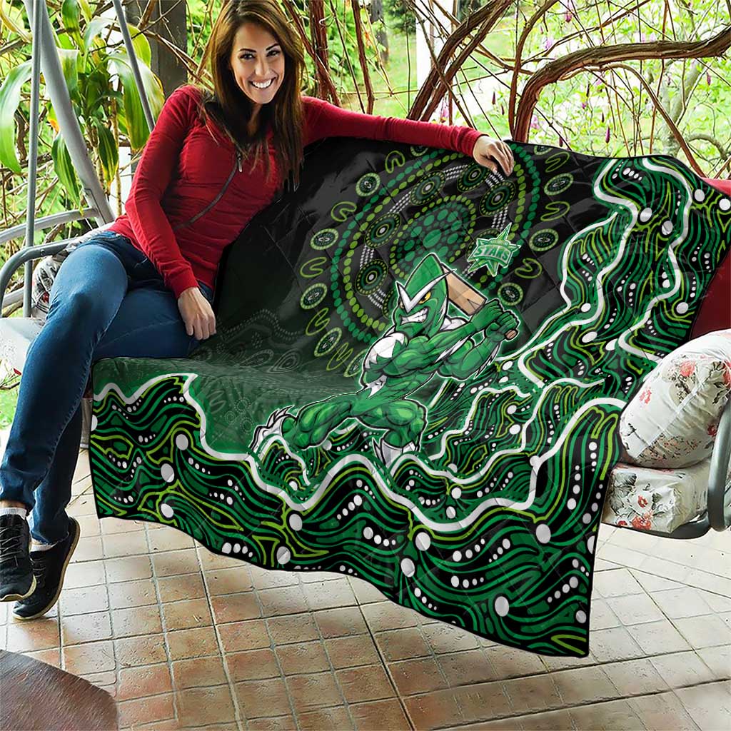 Melbourne Stars Cricket Mascot Quilt Aboriginal Dot Art Green And Black Tribal Pattern