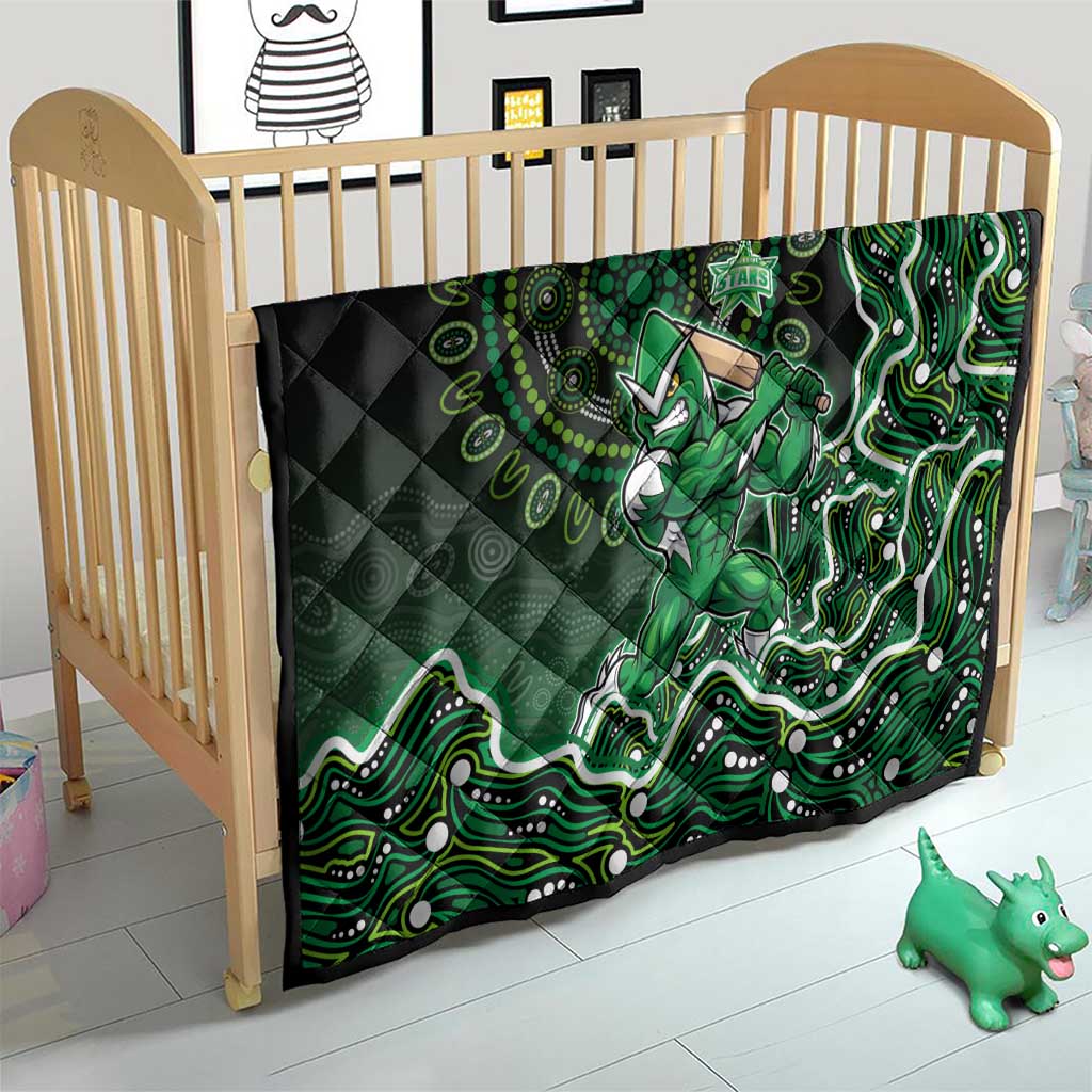 Melbourne Stars Cricket Mascot Quilt Aboriginal Dot Art Green And Black Tribal Pattern