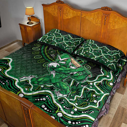 Melbourne Stars Cricket Mascot Quilt Bed Set Aboriginal Dot Art Green And Black Tribal Pattern
