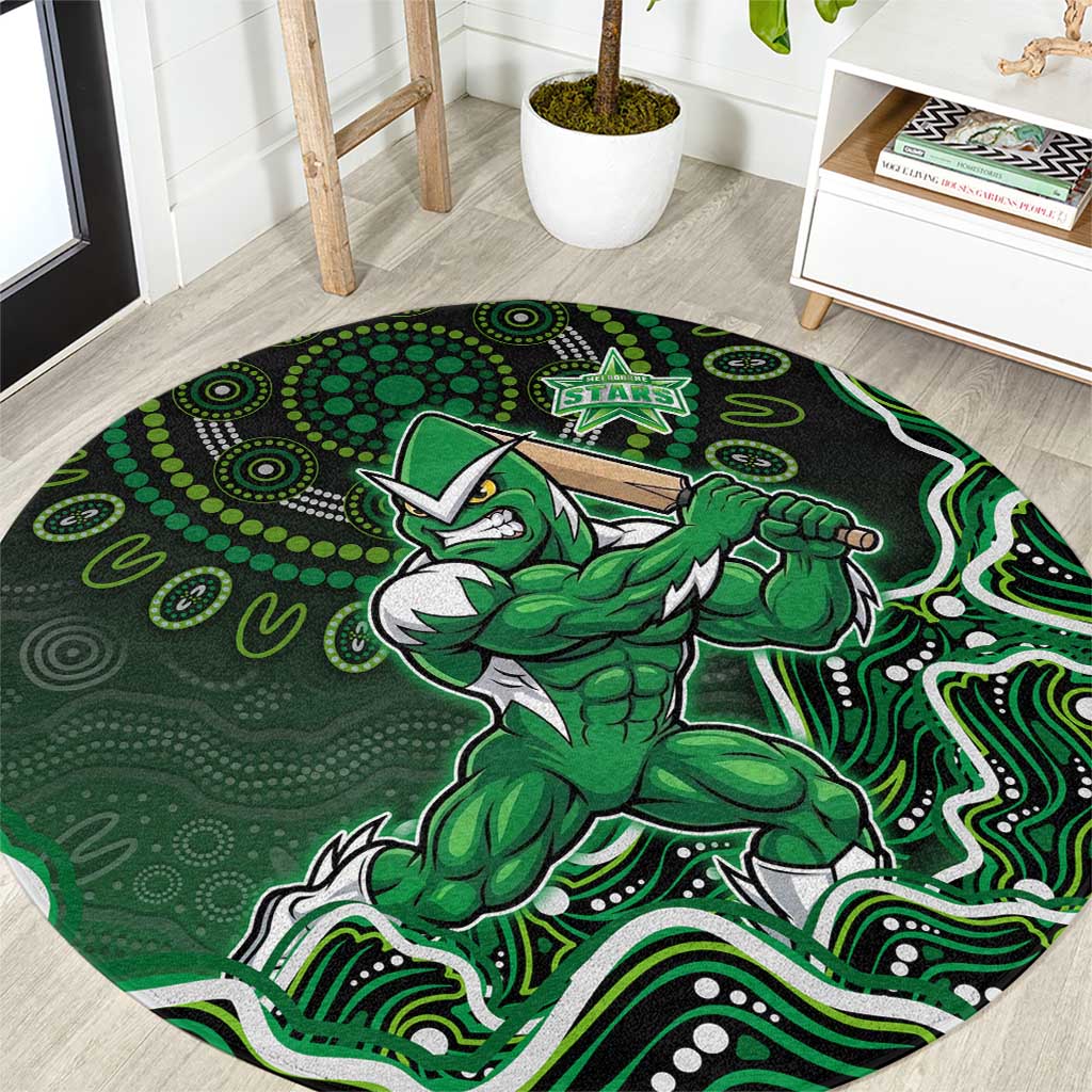 Melbourne Stars Cricket Mascot Round Carpet Aboriginal Dot Art Green And Black Tribal Pattern