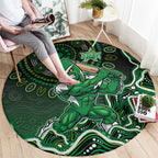 Melbourne Stars Cricket Mascot Round Carpet Aboriginal Dot Art Green And Black Tribal Pattern