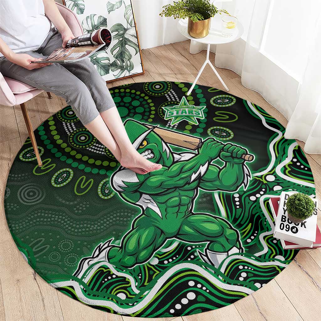 Melbourne Stars Cricket Mascot Round Carpet Aboriginal Dot Art Green And Black Tribal Pattern