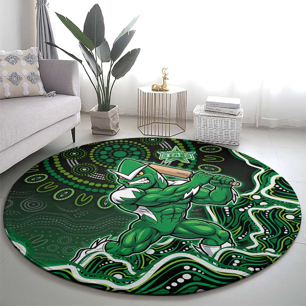 Melbourne Stars Cricket Mascot Round Carpet Aboriginal Dot Art Green And Black Tribal Pattern