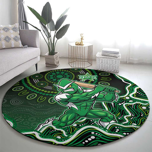 Melbourne Stars Cricket Mascot Round Carpet Aboriginal Dot Art Green And Black Tribal Pattern