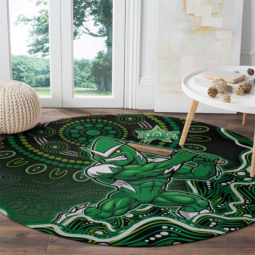 Melbourne Stars Cricket Mascot Round Carpet Aboriginal Dot Art Green And Black Tribal Pattern