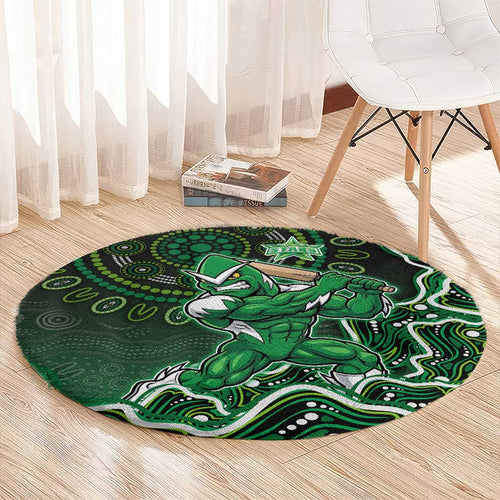Melbourne Stars Cricket Mascot Round Carpet Aboriginal Dot Art Green And Black Tribal Pattern