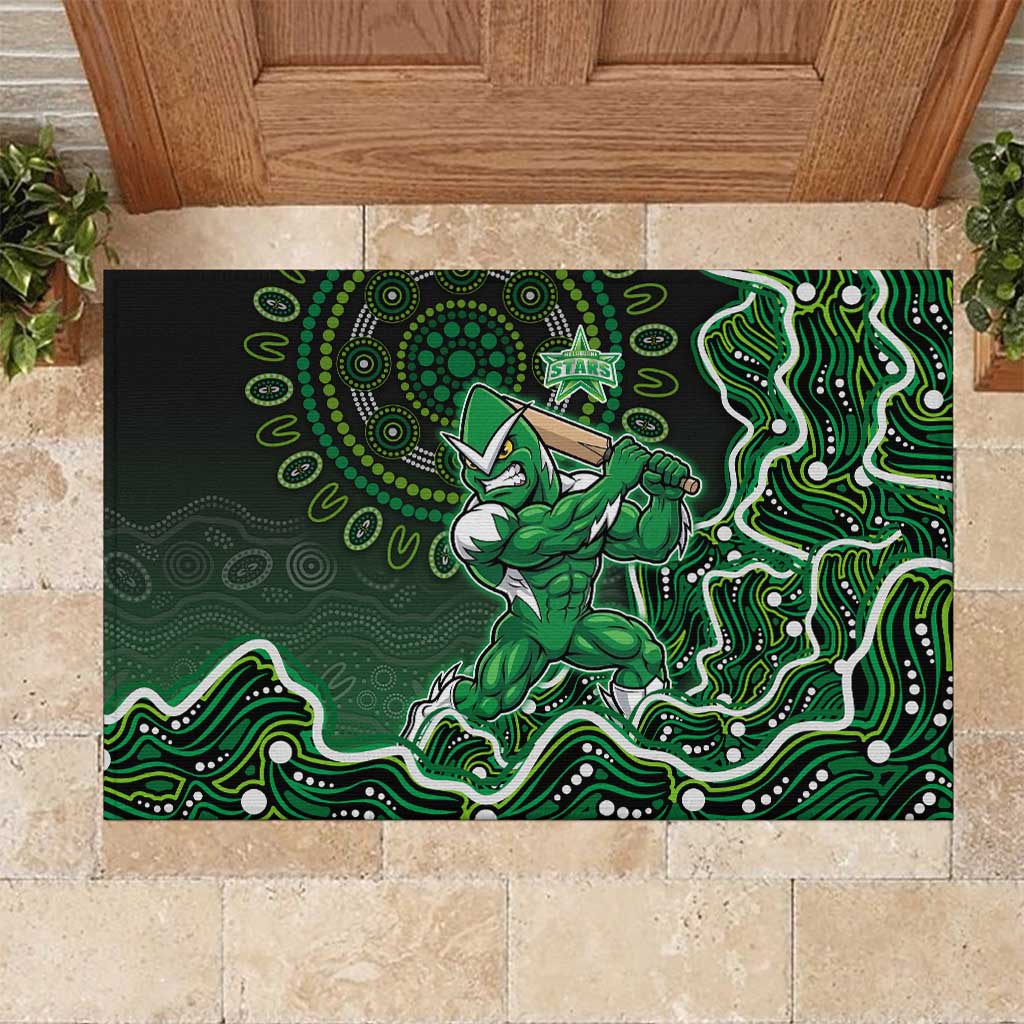 Melbourne Stars Cricket Mascot Rubber Doormat Aboriginal Dot Art Green And Black Tribal Pattern