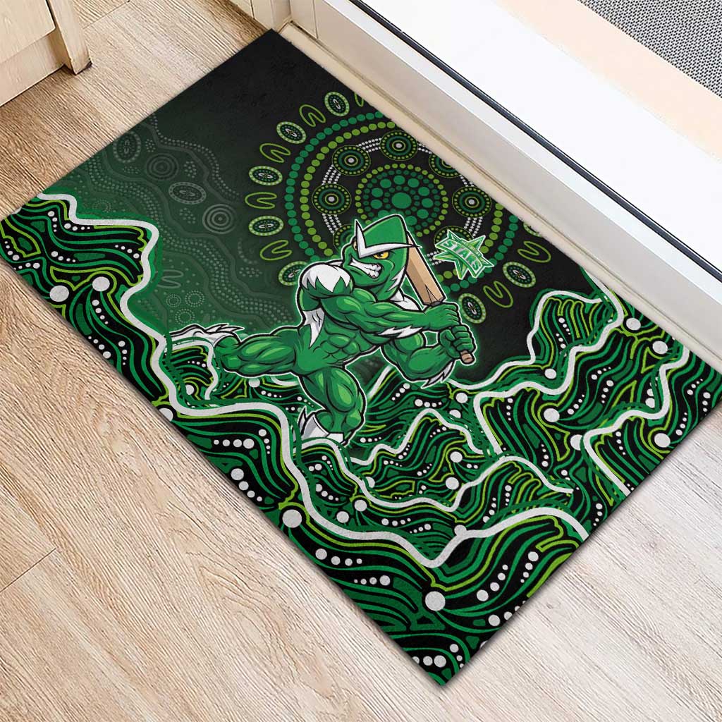 Melbourne Stars Cricket Mascot Rubber Doormat Aboriginal Dot Art Green And Black Tribal Pattern