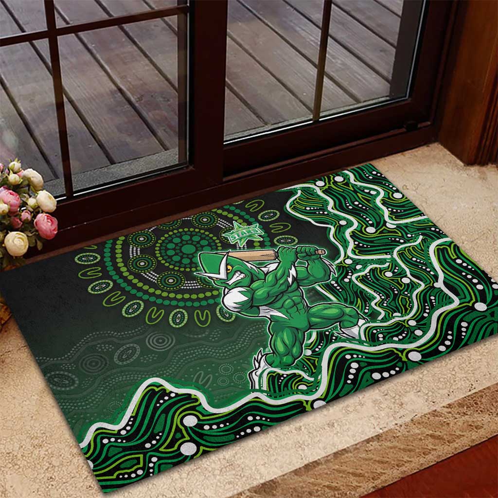Melbourne Stars Cricket Mascot Rubber Doormat Aboriginal Dot Art Green And Black Tribal Pattern