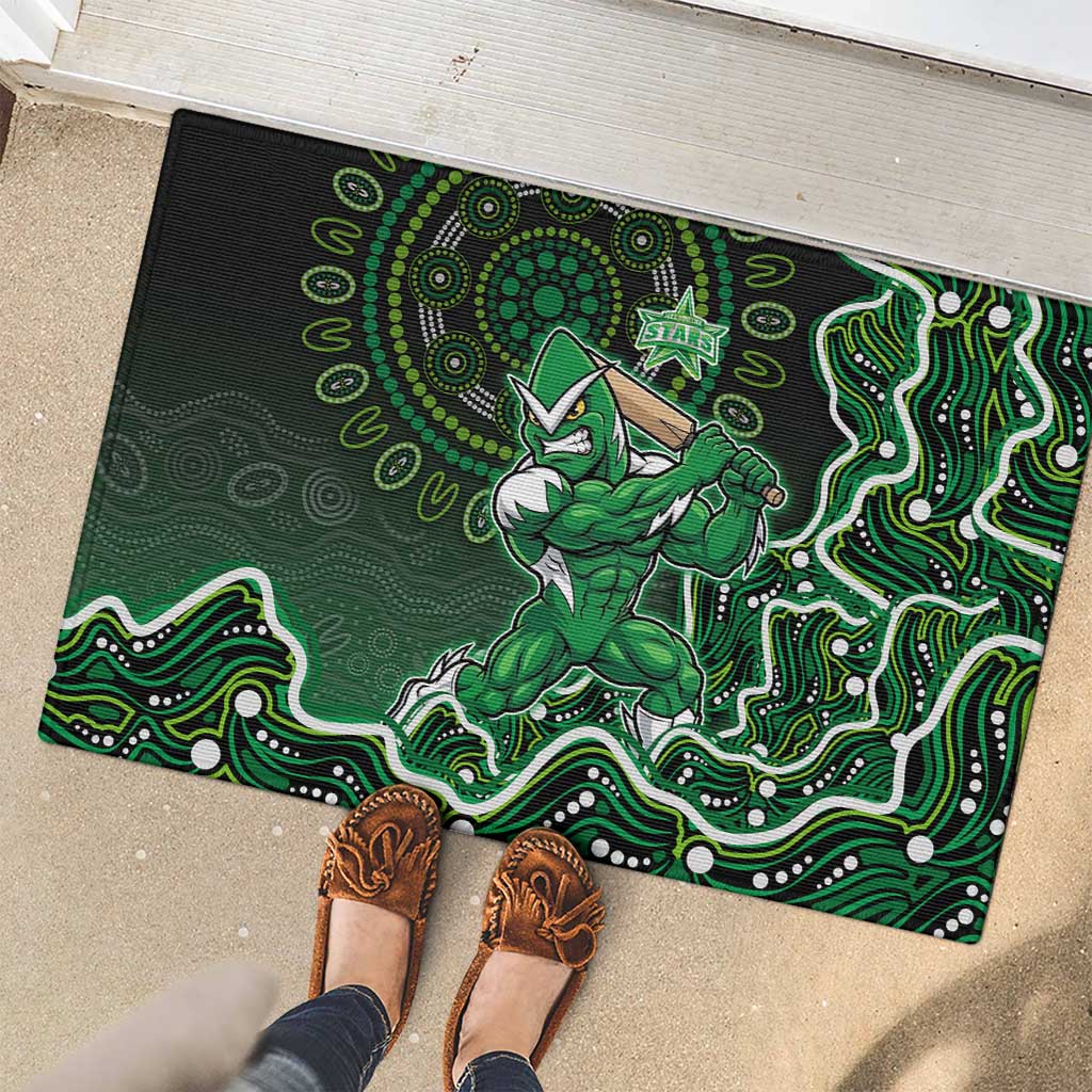 Melbourne Stars Cricket Mascot Rubber Doormat Aboriginal Dot Art Green And Black Tribal Pattern
