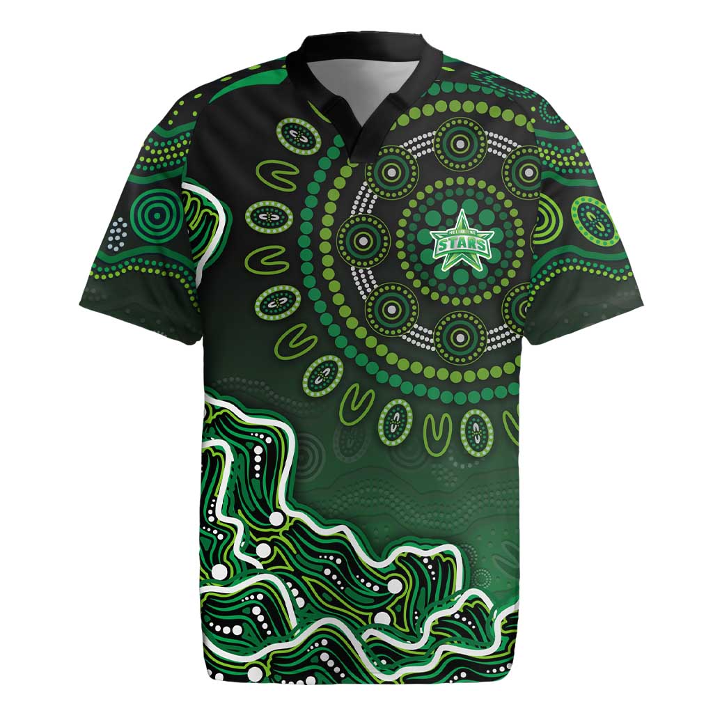 Melbourne Stars Cricket Mascot Rugby Jersey Aboriginal Dot Art Green And Black Tribal Pattern