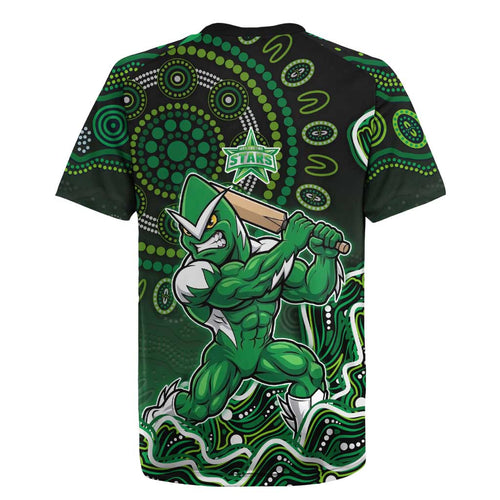 Melbourne Stars Cricket Mascot Rugby Jersey Aboriginal Dot Art Green And Black Tribal Pattern