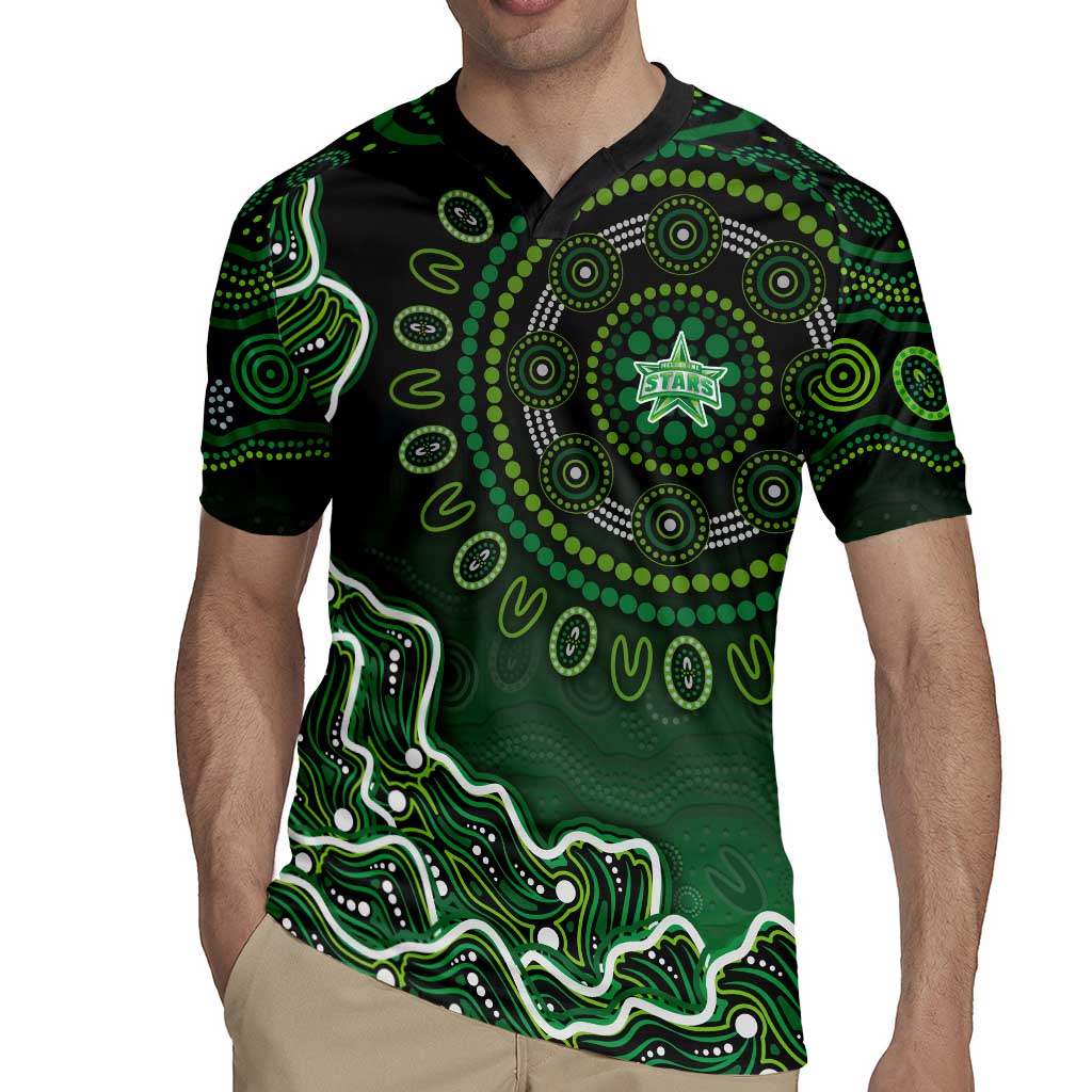 Melbourne Stars Cricket Mascot Rugby Jersey Aboriginal Dot Art Green And Black Tribal Pattern