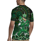 Melbourne Stars Cricket Mascot Rugby Jersey Aboriginal Dot Art Green And Black Tribal Pattern