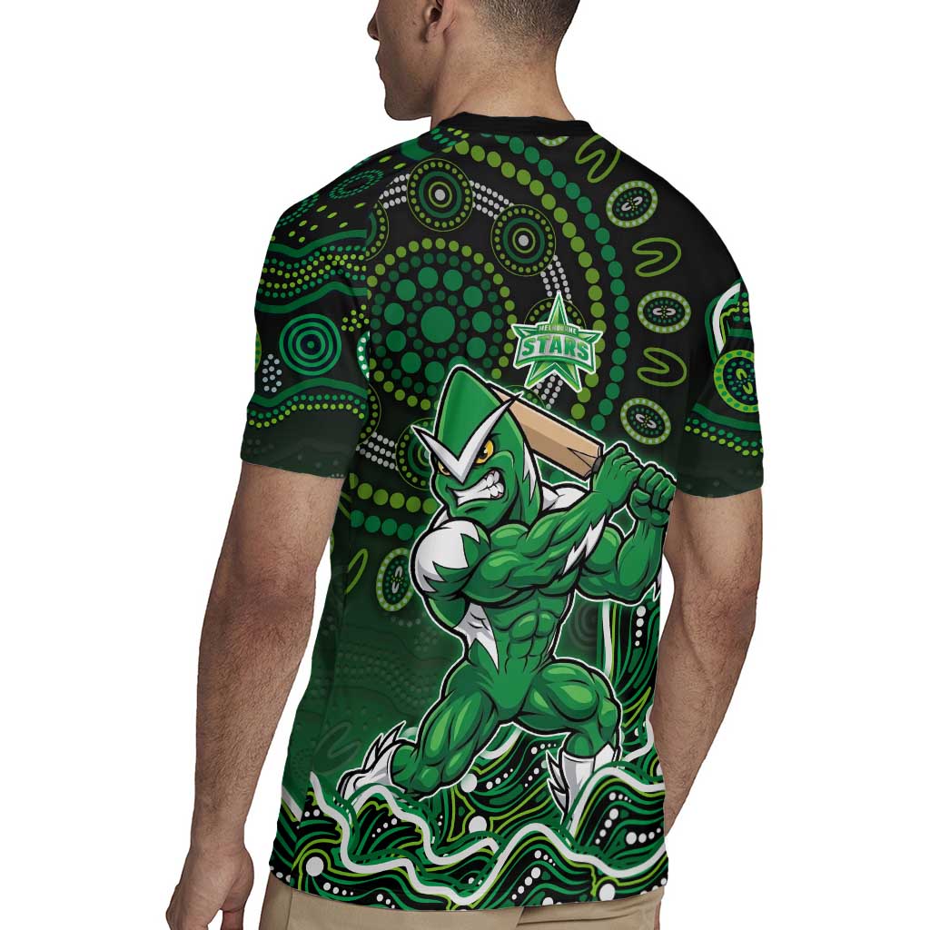 Melbourne Stars Cricket Mascot Rugby Jersey Aboriginal Dot Art Green And Black Tribal Pattern