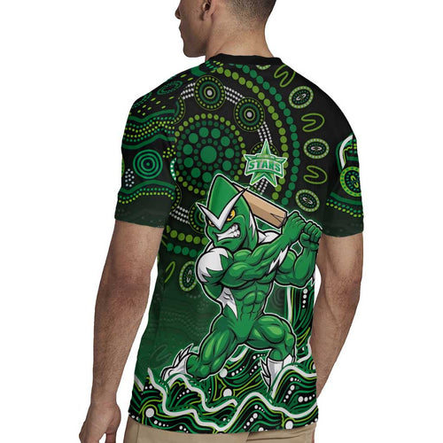 Melbourne Stars Cricket Mascot Rugby Jersey Aboriginal Dot Art Green And Black Tribal Pattern