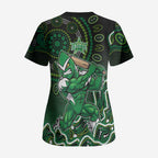 Melbourne Stars Cricket Mascot Scrub Top Aboriginal Dot Art Green And Black Tribal Pattern