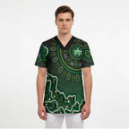 Melbourne Stars Cricket Mascot Scrub Top Aboriginal Dot Art Green And Black Tribal Pattern