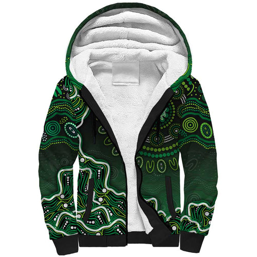 Melbourne Stars Cricket Mascot Sherpa Hoodie Aboriginal Dot Art Green And Black Tribal Pattern