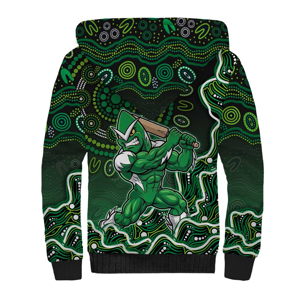 Melbourne Stars Cricket Mascot Sherpa Hoodie Aboriginal Dot Art Green And Black Tribal Pattern
