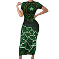 Melbourne Stars Cricket Mascot Short Sleeve Bodycon Dress Aboriginal Dot Art Green And Black Tribal Pattern
