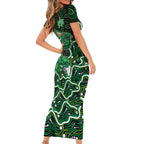 Melbourne Stars Cricket Mascot Short Sleeve Bodycon Dress Aboriginal Dot Art Green And Black Tribal Pattern