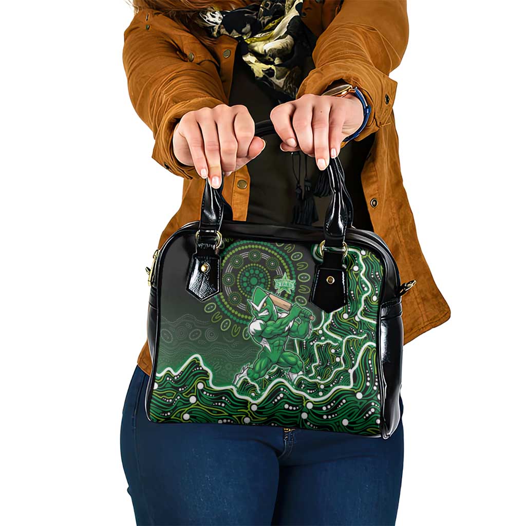 Melbourne Stars Cricket Mascot Shoulder Handbag Aboriginal Dot Art Green And Black Tribal Pattern
