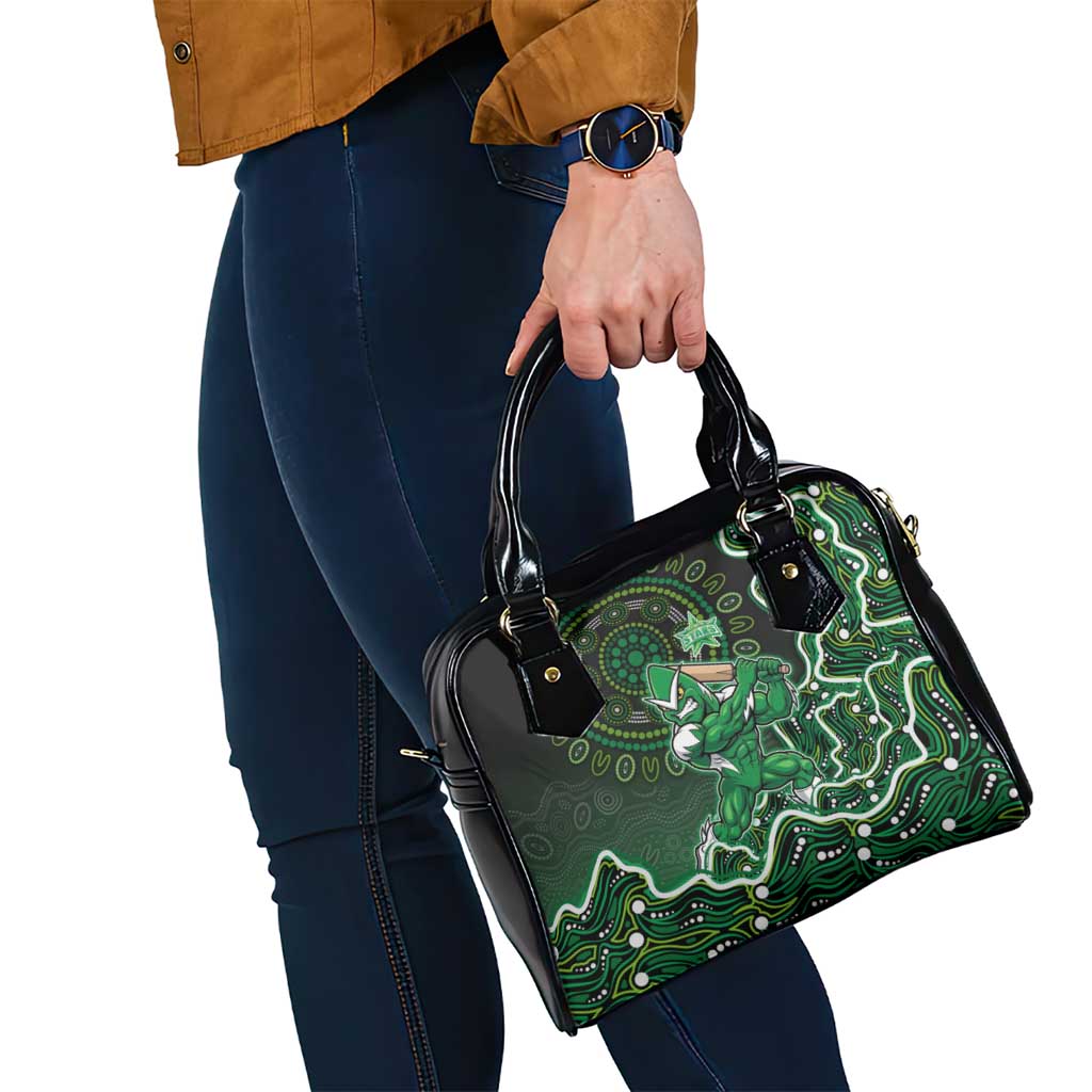 Melbourne Stars Cricket Mascot Shoulder Handbag Aboriginal Dot Art Green And Black Tribal Pattern