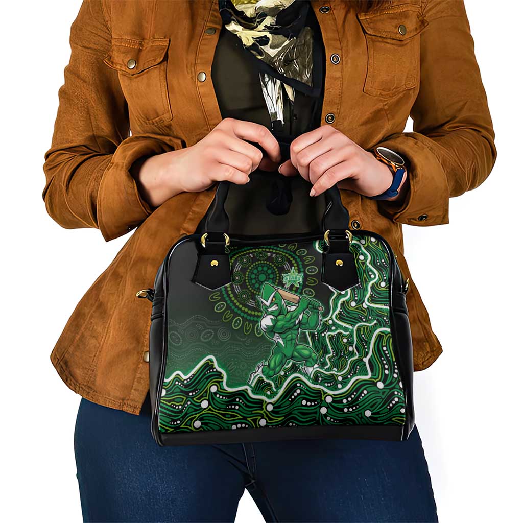 Melbourne Stars Cricket Mascot Shoulder Handbag Aboriginal Dot Art Green And Black Tribal Pattern