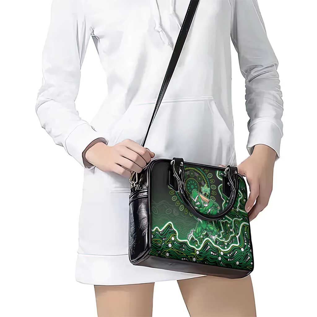 Melbourne Stars Cricket Mascot Shoulder Handbag Aboriginal Dot Art Green And Black Tribal Pattern