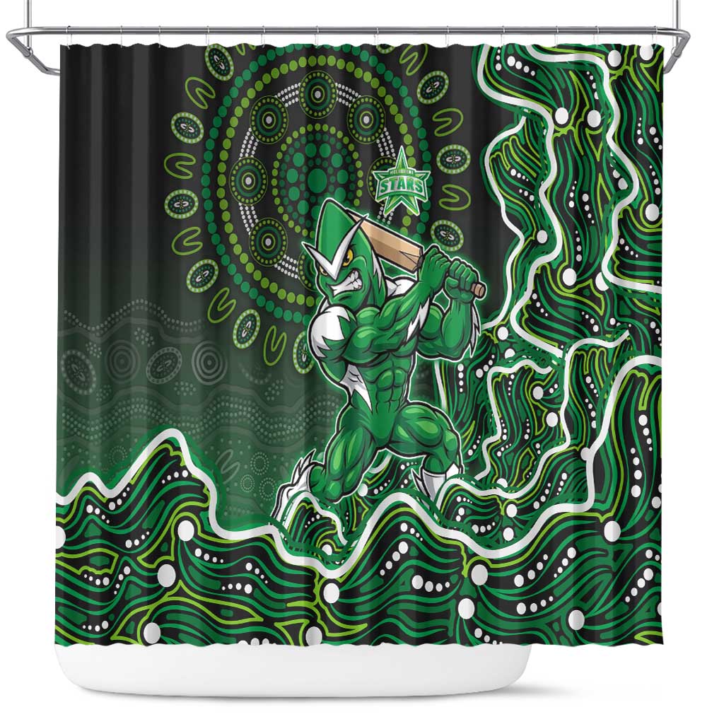 Melbourne Stars Cricket Mascot Shower Curtain Aboriginal Dot Art Green And Black Tribal Pattern