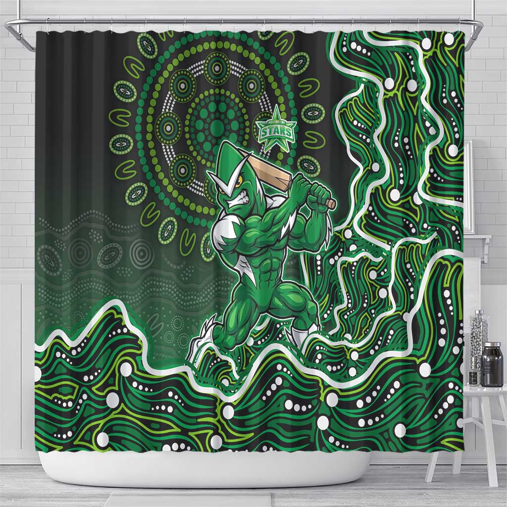 Melbourne Stars Cricket Mascot Shower Curtain Aboriginal Dot Art Green And Black Tribal Pattern