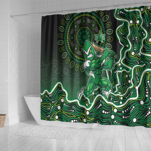 Melbourne Stars Cricket Mascot Shower Curtain Aboriginal Dot Art Green And Black Tribal Pattern