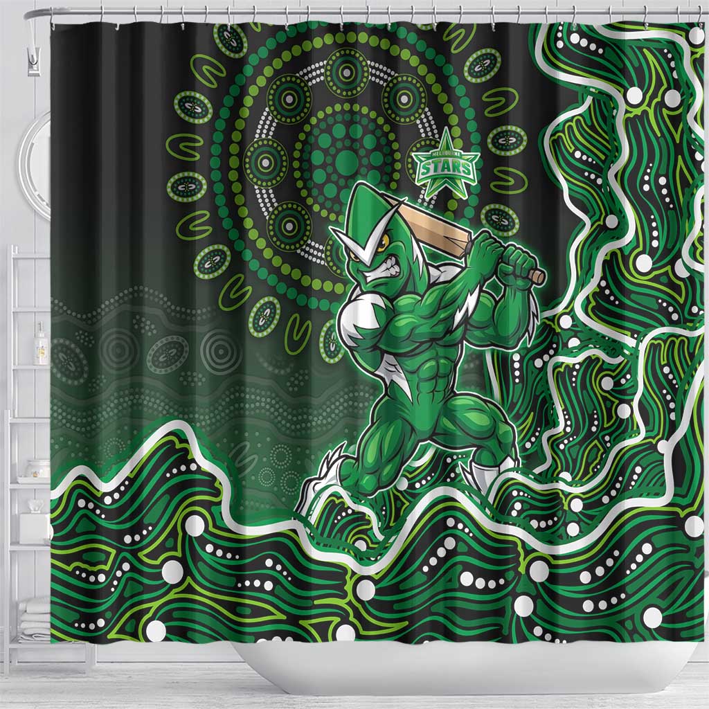 Melbourne Stars Cricket Mascot Shower Curtain Aboriginal Dot Art Green And Black Tribal Pattern