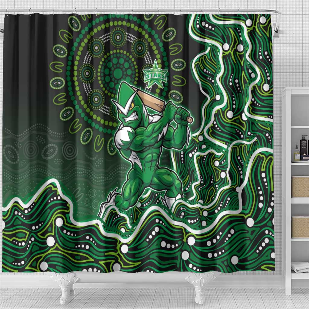 Melbourne Stars Cricket Mascot Shower Curtain Aboriginal Dot Art Green And Black Tribal Pattern