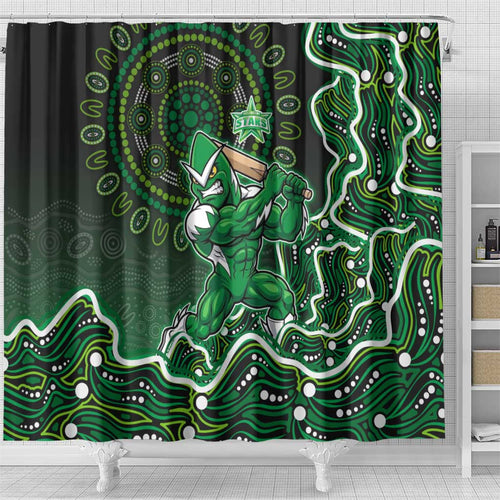 Melbourne Stars Cricket Mascot Shower Curtain Aboriginal Dot Art Green And Black Tribal Pattern
