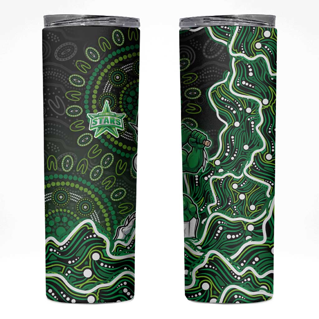 Melbourne Stars Cricket Mascot Skinny Tumbler Aboriginal Dot Art Green And Black Tribal Pattern