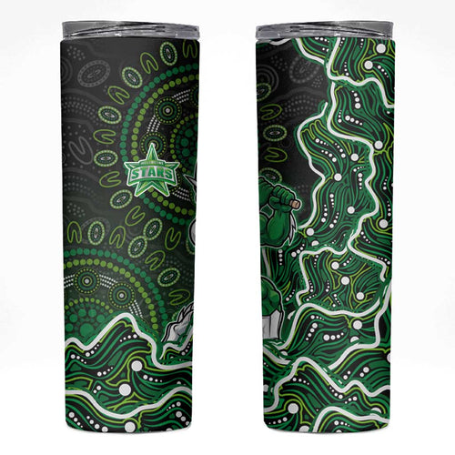 Melbourne Stars Cricket Mascot Skinny Tumbler Aboriginal Dot Art Green And Black Tribal Pattern