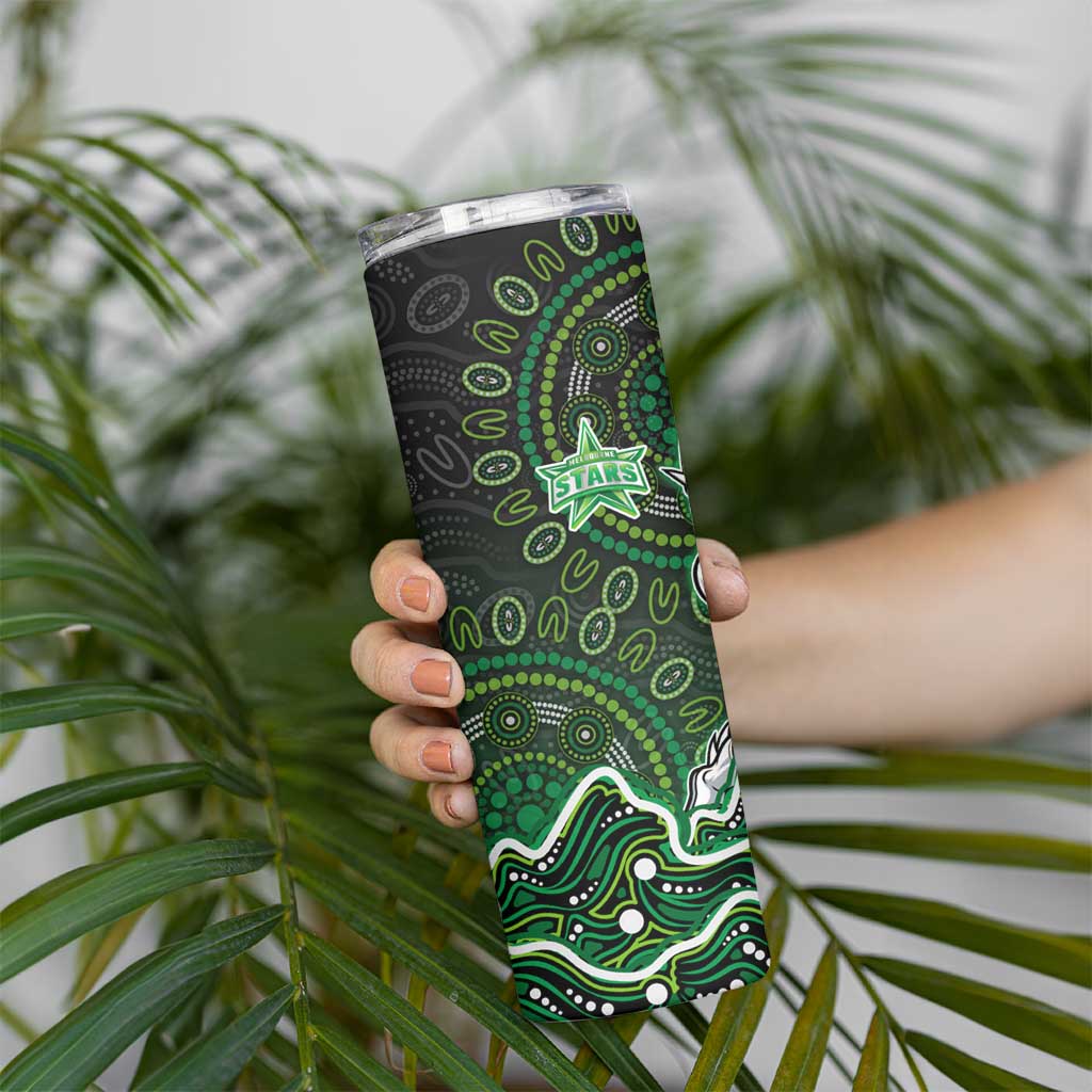 Melbourne Stars Cricket Mascot Skinny Tumbler Aboriginal Dot Art Green And Black Tribal Pattern