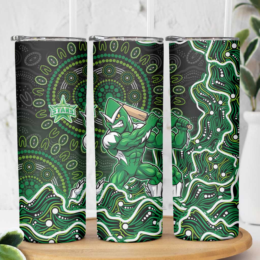 Melbourne Stars Cricket Mascot Skinny Tumbler Aboriginal Dot Art Green And Black Tribal Pattern