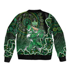 Melbourne Stars Cricket Mascot Sleeve Zip Bomber Jacket Aboriginal Dot Art Green And Black Tribal Pattern