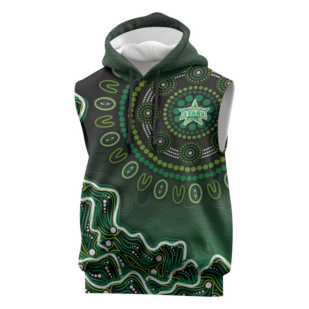 Melbourne Stars Cricket Mascot Sleeveless Hoodie Aboriginal Dot Art Green And Black Tribal Pattern