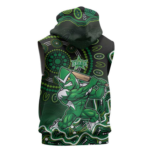 Melbourne Stars Cricket Mascot Sleeveless Hoodie Aboriginal Dot Art Green And Black Tribal Pattern