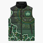 Melbourne Stars Cricket Mascot Sleeveless Puffer Jacket Aboriginal Dot Art Green And Black Tribal Pattern