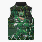 Melbourne Stars Cricket Mascot Sleeveless Puffer Jacket Aboriginal Dot Art Green And Black Tribal Pattern