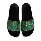 Melbourne Stars Cricket Mascot Slide Sandals Aboriginal Dot Art Green And Black Tribal Pattern