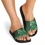 Melbourne Stars Cricket Mascot Slide Sandals Aboriginal Dot Art Green And Black Tribal Pattern