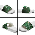 Melbourne Stars Cricket Mascot Slide Sandals Aboriginal Dot Art Green And Black Tribal Pattern